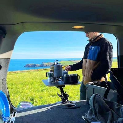 Assento interior de carro de madeira, encosto de costas, assento traseiro dobrável, mesa com mesa giratória