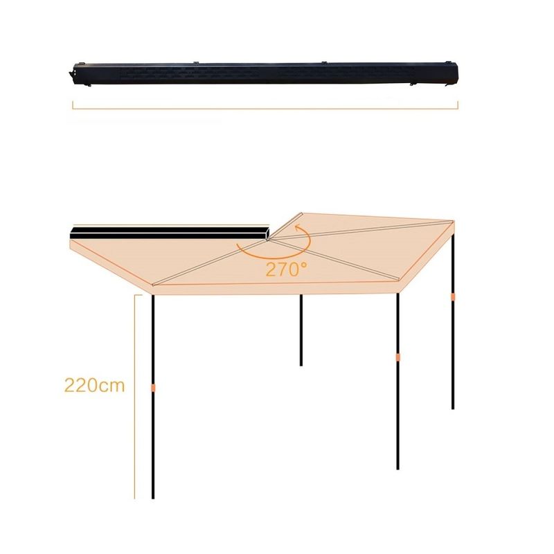 200X250 Tamanho 270 Graus Car Foxwing 4WD Free Standing Awning com LED e Alumínio Shell